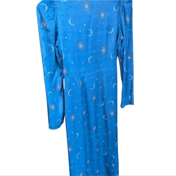 Rahi Moonlight Fallon Moon and Sun Print Blue Slit Long Sleeve Maxi Dress S NWT - Picture 8 of 9